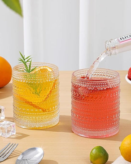 Hobnail Drinking Glasses Set of 12, 12oz & 15oz Vintage Glassware Set Cocktail Glass Set, Embossed Clear Water Tumbler,for Beer, Whiskey,Juice and Various Mixed Drinks (12 Pack-Clear)