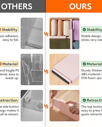 Lifewit 14 Pack Drawer Dividers 4" High, 11-17" Adjustable Drawer Organizers for Clothes, Expandable Dresser Separators in Bedroom/Bathroom/Kitchen/Fridge/Office Organization and Storage, Pink