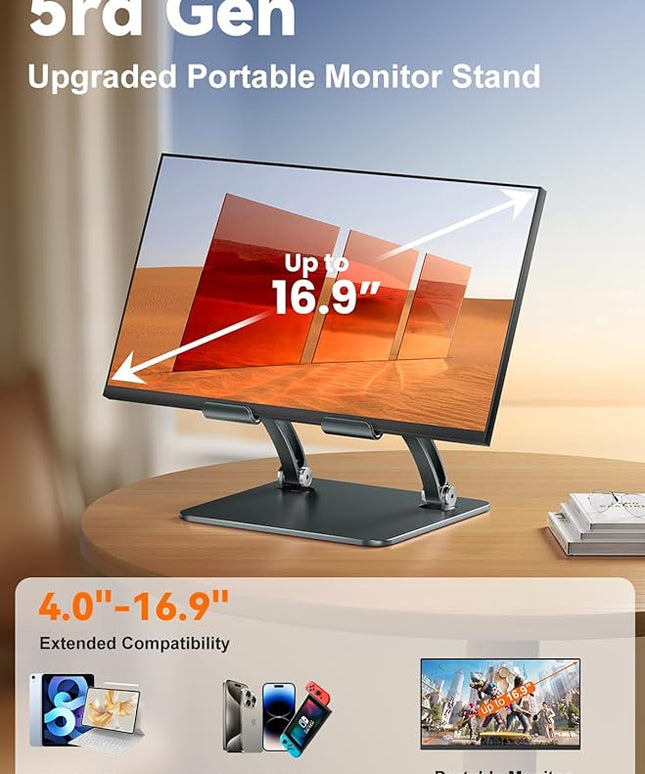 tounee Tablet Holder Stand, Dual Rod Adjustable Aluminum Desktop Stand, Compatible with 4.7-16.9" iPads, Surface Tablets, Portable Monitors, Kindle & More (Gray)