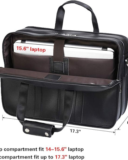 Polare 17'' Napa Leather Briefcase Laptop Attache Case Messenger Bag For Men Fits 15.6'' Laptop