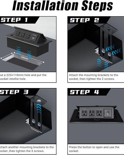 Conference Table Power Outlet PD20W Type-C Fast Charging Pop Up Table Hub Connection Box with 3AC Outlets and USB Port for Conference Room Kitchen Countertop