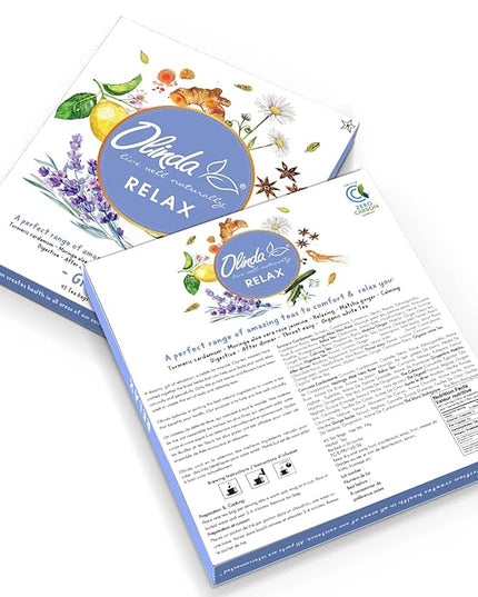 Olinda Relax Tea Sampler Herbal Gift Box 45 Count Assorted Wellness Tea Set 9 Calming Herbal Tea Bags Thoughtful Variety Pack for Stress Relief & Sleep Caffeine Free Birthday Gift for Women