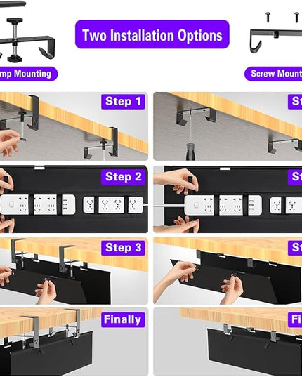 Under Desk Cable Management Tray 36" - No Drill Computer Wire Organizer Cable Tray, Fabric Cord Hider Clamp Mount, Premium Fabric Cable Management Tray for Office, Home (Black/1set)