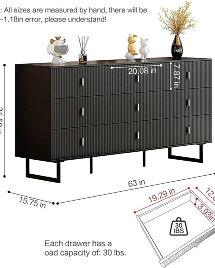 Chrangmay Modern Chest of Drawers with 9 Drawers,Deep Drawers,Clothes Organizer,Large Storage Cabinet for Living Room, Bedroom,Hallway,with Anti-Tipping Device,Dark