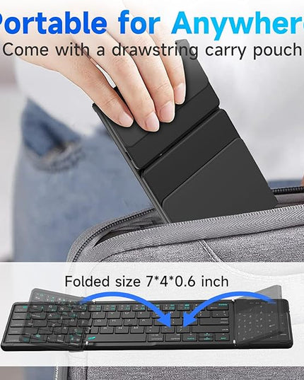 Hllhunkhe Foldable Bluetooth Keyboard with Touchpad, Portable Full Size Keys, Number Pad, Large Trackpad Travel Keyboards for iPad Laptop PC Tablets -Black