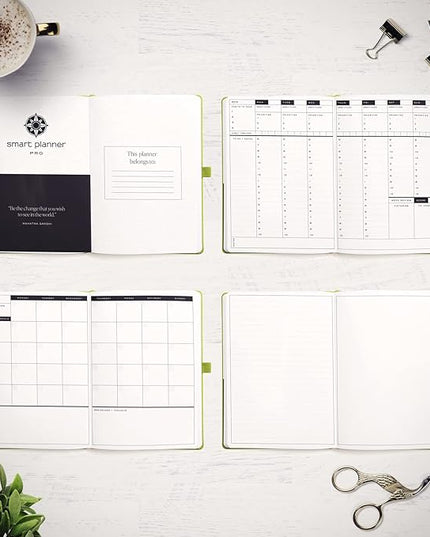 Smart Planner Pro – Undated Daily Planner – Medium B5 – Achieve Goals & Increase Productivity with Weekly, Monthly, Work Sections - Organizer Planner with Back Pocket, 3 Satin Bookmarks & Pen Holder