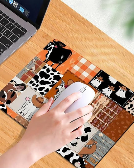 Ghost Cowboy Patchwork Halloween Square Mouse pad, Texture, Waterproof, Anti Slip Rubber Base, Computer Mouse pad, Laptop Mouse pad