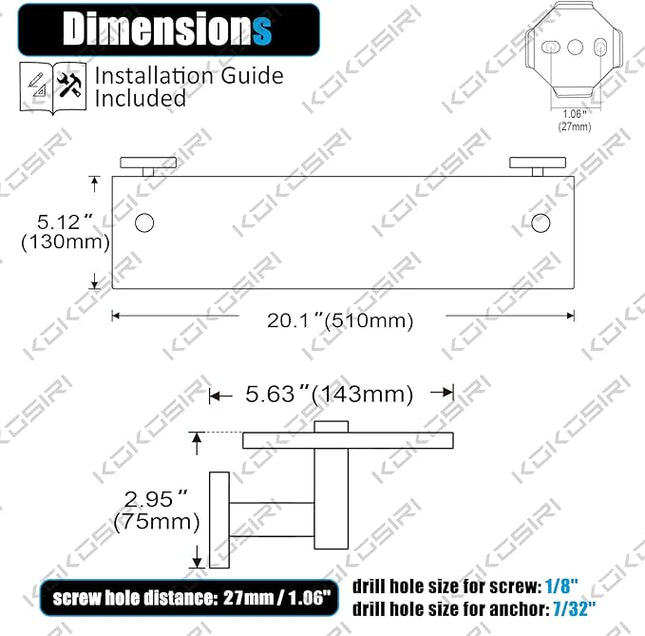 KOKOSIRI Wall Shelves Bathroom Hardware Tempered Glass Floating Shelf Hanging Rack Storage/Room Decor 20-Inch Oil Rubbed Bronze 2 Pack B1105ORB-L20-P2