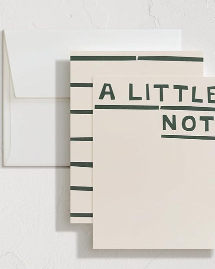 Minted Little Note Stationery Set, Set of 10, Flat Note Cards & Envelopes for Invitiations and Handwritten Thank You Messages, Minimalist Dark Green Stripes Design, Gifts for Women, Luxurious Paper