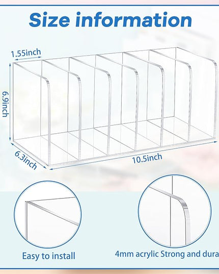 Suzile Clear Acrylic Magazine File Holder with Vertical Compartments Desk Organizer Book Rack for Desk Sorter Paper Folder Office Accessories (Classic,10.5 x 6.9 x 6.3 Inch)