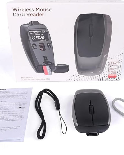 Wireless Mouse Mini Small Bluetooth with Card Reader (Up to 2TB) Portable Silent Rechargeable Optical Travel Thin Finger Mice for PC Smartphone Laptop Tablet Android Windows Gift（Gray）