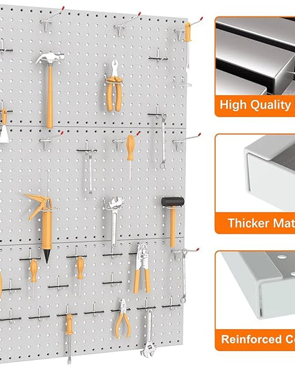 TORACK 3 PCS Metal Pegboard Panels(12x24 inch) for Wall Garage Utility Tools Storage Pegboard for Workbench, Modular Peg Board Tool Organizer Boards(Pack of 3, Grey)