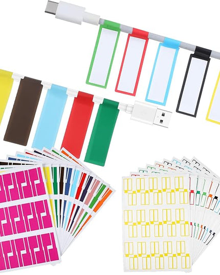 600 Pcs Cord Labels Tags, Color Coded P-Type Cable Labels Tags with Wrap-Around Design, Durable Cable Tag Label for Network Ethernet Audio Wire Organization and Identification