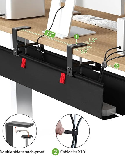 KEEGH No Drill Under Desk Cable Management Tray - 28" Cord Management Under Desk - Clamp/Screw Mount - Support Upto 70lbs - Fabric Wire Management - Gaming/PC Cable Tray Cord Hiders for Office/Home