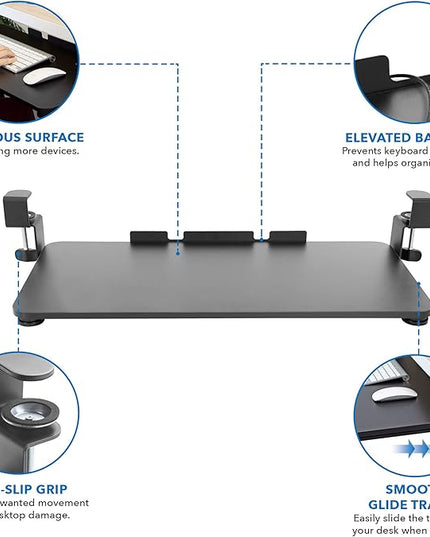 Mount-It! Clamp Keyboard Tray, Under Desk Slide-Out Clamp-On Keyboard and Mouse Drawer, 26.4" W x 11.8" D Ergonomic Retractable Platform for Typing, No-Drill Installation, Black