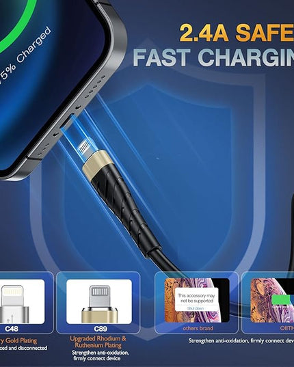 OIITH MFi Certified for iPhone Charger Cable 3 Pack 6 Ft, Long for Lightning Charging Cord, Fast 2.4A for iPhone USB Cord Compatible with iPhone12/11/XS/Max/XR/X/8/8P/7P/6/iPad - Gold