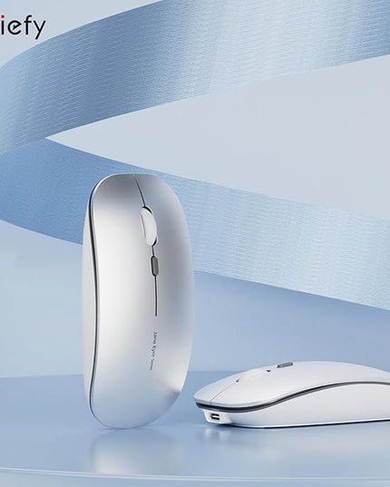 Q5 Slim Rechargeable Wireless Mouse, 2.4G Portable Optical Silent Ultra Thin Wireless Computer Mouse with USB Receiver and Type C Adapter, Compatible with PC, Laptop, Notebook, Desktop (Silver)