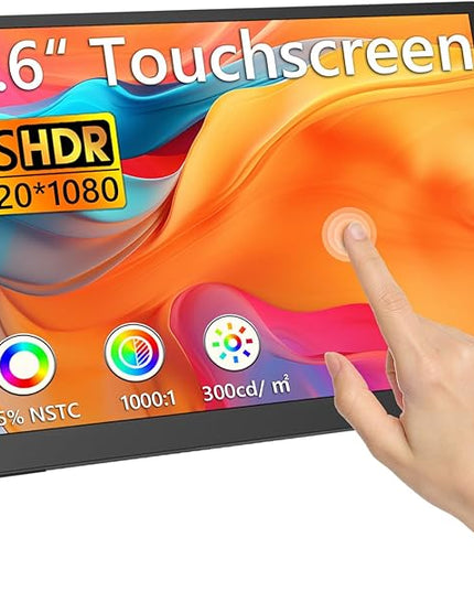 Portable Monitor Touchscreen, 15.6''Laptop Screen Extender, FHD IPS Touch Screen, Travel Monitor with Kickstand & Speaker, HDMI USB C External Monitors for Laptop Phone Computer Xbox Switch