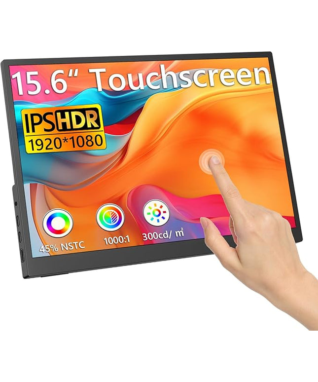 Portable Monitor Touchscreen, 15.6''Laptop Screen Extender, FHD IPS Touch Screen, Travel Monitor with Kickstand & Speaker, HDMI USB C External Monitors for Laptop Phone Computer Xbox Switch