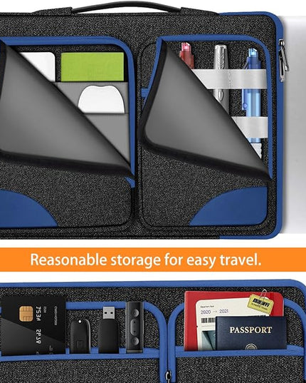 Hseok Laptop Case 15 15.6 16 inch Sleeve with Handle and Hidden Strap,Compatible with MacBook Pro 15.4 16, 360° Protective PC Briefcase with 4 Pockets for Laptop Accessory,Easy to Carrying, Blue