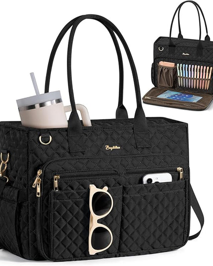 Teacher Bags for Women, 15.6 inch Laptop Work Tote Nurse Bible Bag Quilted Shoulder Handbag for Work, Daily, School, Travel