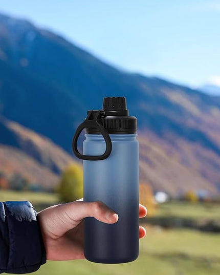 DOMICARE 16 oz Kids Water Bottle for School Stainless Steel Double Wall Vacuum Insulated Water Bottle with Straw lids & Spout Lid, Leakproof BPA Free (Blue/Navy,1)