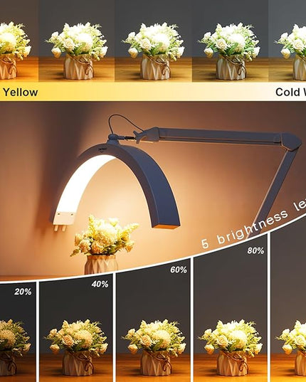 LED Half Moon Light with Desk Clamp, 30W Bright 288PCS LEDs, Metal Swing Arm for Beauty, Nail Art, Makeup, Facial Care, Tattoos, Sewing and Hand Craft DIY(White)