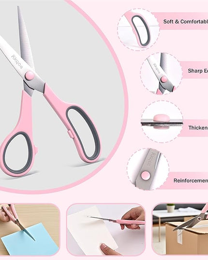 Black Scissors Bulk, Rkqoa 8" All Purpose Scissors Pack - Thick Sharp Shears for Office School Sewing Craft Supplies, Classroom Must have, Teacher/Class Scissor, Right/Left Handles