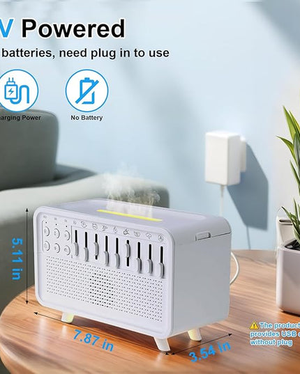 White Noise Night Light Humidifier, 3-in-1 White Noise Sound Machine Humidifier with 8 Ambient Sounds, Diffuser Sound Box Powered by USB, Sleep Sound Machine for Home Office, Timer