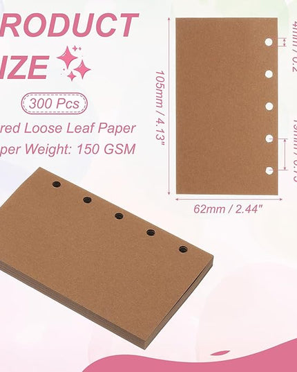 PATIKIL Colored Loose Leaf Paper, 4.1" x 2.5"(A8) 300 Sheets 5 Holes Punched 150GSM Blank Binder Refill Paper Supplies for Office Note Taking Teacher Planner Journal Notebook, Brown