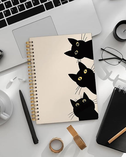 Funny Cat Notebook Journal, Funny Peeking Spiral Notebook, Cat Lover Gifts for Women Men, Black Cat Gifts for Girls, Cat Notepad for School Supplies, Office Supplies 5.5x8.3 Inch