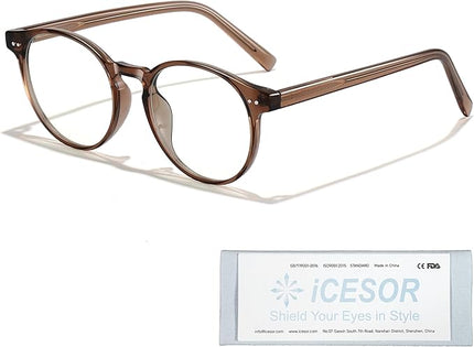 Icesor Round Blue Light Blocking Glasses Lightweight Chic Frame Anti Eye Strain Protection Computer Gaming for Women and Men
