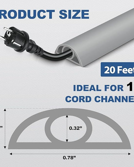 Floor Cord Cover for Wires on Floor Self Adhesive Cord Hider Floor Cable Management Wire Covers for Cords Protector Prevent Cable Trips Cord Cavity W 0.32" x H 0.32", Gray, 20Ft