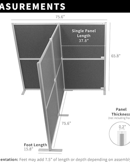 VIVO T-Shape Modular Corner Wall System, 4 Panels, Modern Professional Office Cubicle Dividers, Freestanding Privacy Screen, 66 inches High, Dark Gray, PP-MWS63D-T