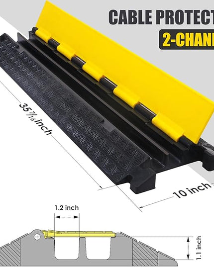 OranLite Heavy-Duty Rubber Cable Protector Ramp, Floor Cable Wire Cord Cover Speed Bumps 22000 Lbs Load Capacity, Driveway Hose Cable Ramp Protective Cover for Indoor Outdoor (Small 2-Channel x 4Pcs)