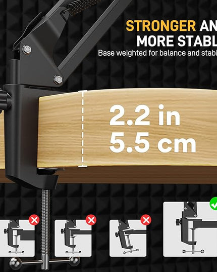 MAONO Boom Arm Microphone Stand: Adjustable Metal Suspension Mic Boom Arm for Podcast Gaming Streaming Recording,with Desk Clamp and 3/8" to 5/8" Screw Adapter-Max Load 1KG BA20 Black