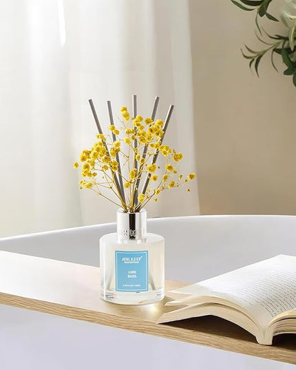 Airkeep Reed Diffuser Set,3.38 fl oz (100 ml) - Lime Basil Oil Diffusers with 8 Reed Sticks, Home Fragrance Reed Diffuser for Bathroom Shelf Decor