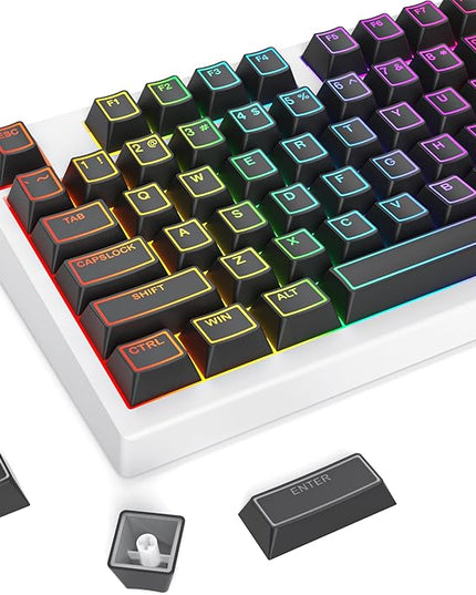 Guffercty kred 142 Key Black Cherry Profile Keycap Set, PBT Shine Through Translucent Characters Compatible with MX Switches Mechanical Keyboard(Ray Edge Black)