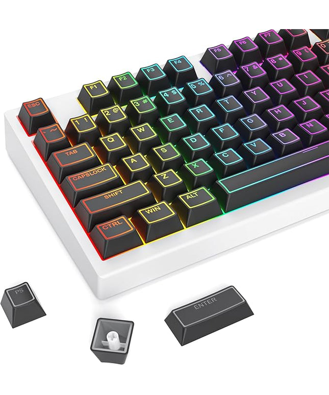 Guffercty kred 142 Key Black Cherry Profile Keycap Set, PBT Shine Through Translucent Characters Compatible with MX Switches Mechanical Keyboard(Ray Edge Black)