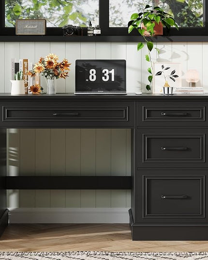 Vabches Farmhouse 47" Executive Desk with File Drawer, Computer Desk with 4 Drawers, Workstation for Study, Home Office, Writing, Pure Black.