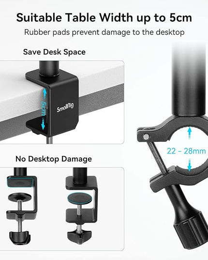 SMALLRIG Camera Desk Mount Table Stand with Magic Arm and 1/4" Ball Head, 13"-35.4" Adjustable Light Stand, Tabletop C Clamp for DSLR Camera, Ring Light, Live Streaming, Photo Video Shooting - 3992