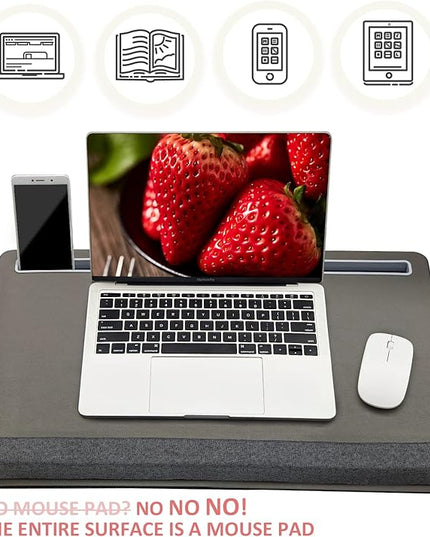 Extra Large Lap Laptop Desk - Full PU Material Mouse Pad Gaming Tray - Portable LapDesk with Phone Holder & Wrist Rest for Notebook, MacBook, Tablet, Bed, Sofa(Gray, Fit Up 17.3-in Laptops)