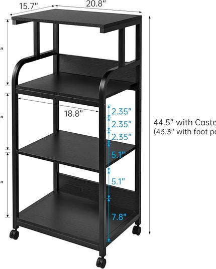 Printer Stand with Adjustable Shelf, 4 Tier Large Tall Printer Table with Wheels for Home Office Storage and Organization, Rolling Stand Cart for Computer Tower CPU Shredder, Black