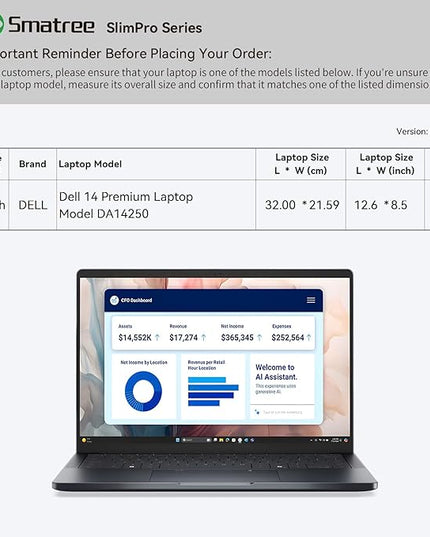 Smatree SlimPro Laptop Sleeve Case for 14.5 inch DELL 14 Premium DA14250, DELL Laptop Case with Swift-Access Accessory Pocket, Patented Super-Corner Design, Light Grey (S420LG)