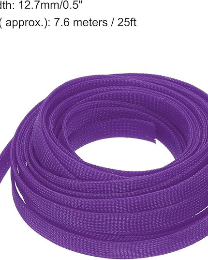 uxcell PET Expandable Sleeving 25ft 1/2" Purple Cable Management Sleeve Cord Organizer for Wrap Protect Cable