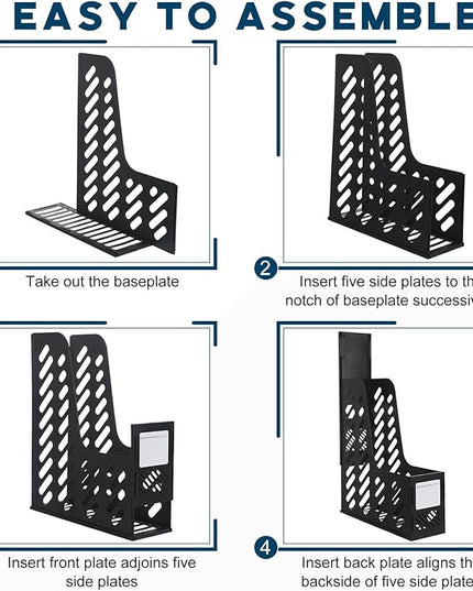 Glenmal 12 Pack Magazine Organizers Binder Organizer for Desk Plastic Vertical File Holder Magazine Racks Desk Accessories for Office, Home, or School (Black)