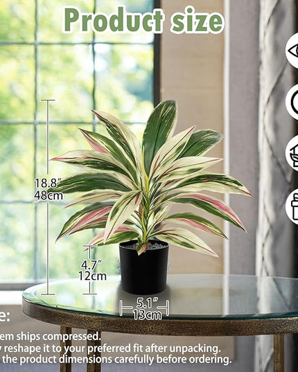 Oairse Artificial Plants Indoor with Pot, 18" Fake Potted Plants Medium Artificial Dracaena Plant in Black Pot Faux Tropical Plants for Bathroom Living Room Office Desk Shelf Decor