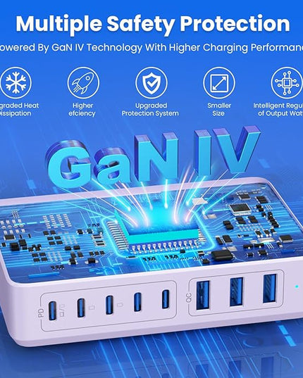USB C Charger 300W USB C Charger Block 8-Ports GaN IV Fast Charging Station,PD 100W Laptop Charging Hub Wall Adapter Compatible with MacBook/Air,DELL,Steam Desk,iPhone 16/15/14,Galaxy S24 etc