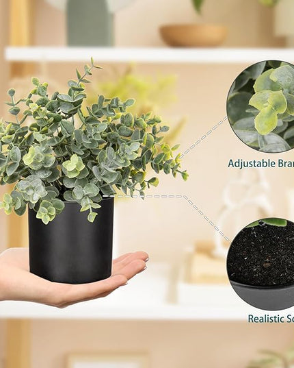 3 Pack Small Fake Plants for Shelf Decor Accents with Plastic Black Pot Artificial Potted Plants for Rustic Farmhouse Decor Faux Plants Indoor Fake Potted Plants Artificial for Home Office Decor