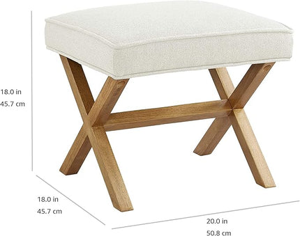 Amazon Basics Small Ottoman Foot Rest, Mid-Century Modern X Square Polyester Foot Stool, Linen, Ivory White, 18"D x 19.8"W x 18.3"H